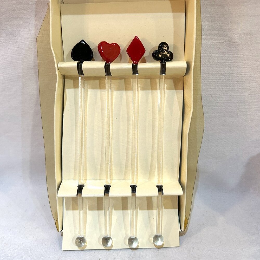 Pottery Barn Swank Glass Stirrers Set of 4 Heart Spade Diamond Club